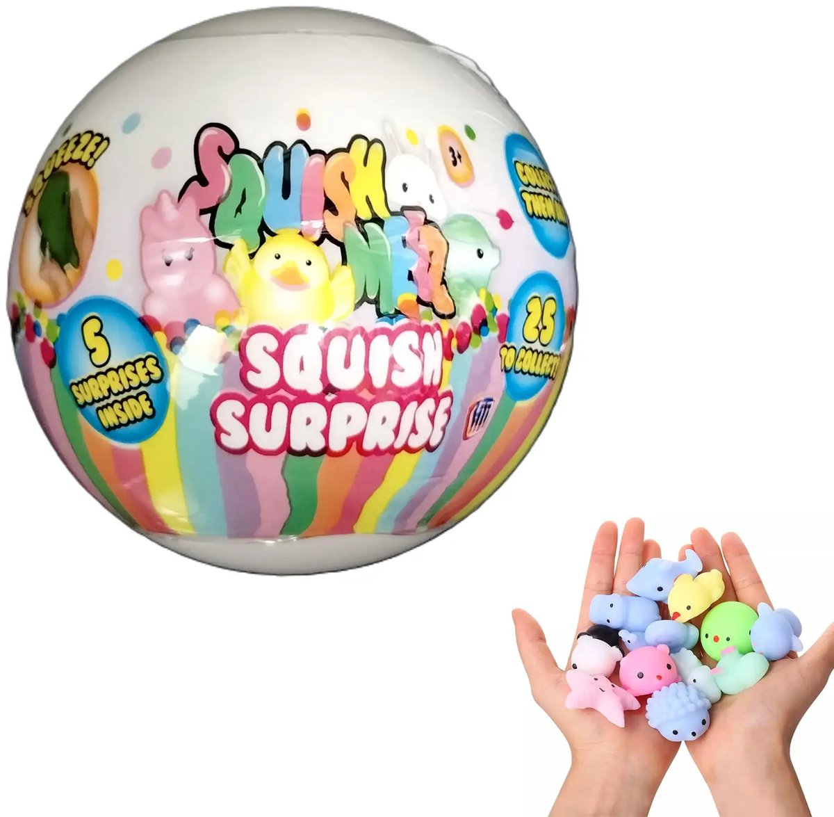 Mochi Squish Meez Surprise - 1 bal - Bevat 5 figuurtjes - Fidget - Cute - Kawaii - Verzamel ze allemaal