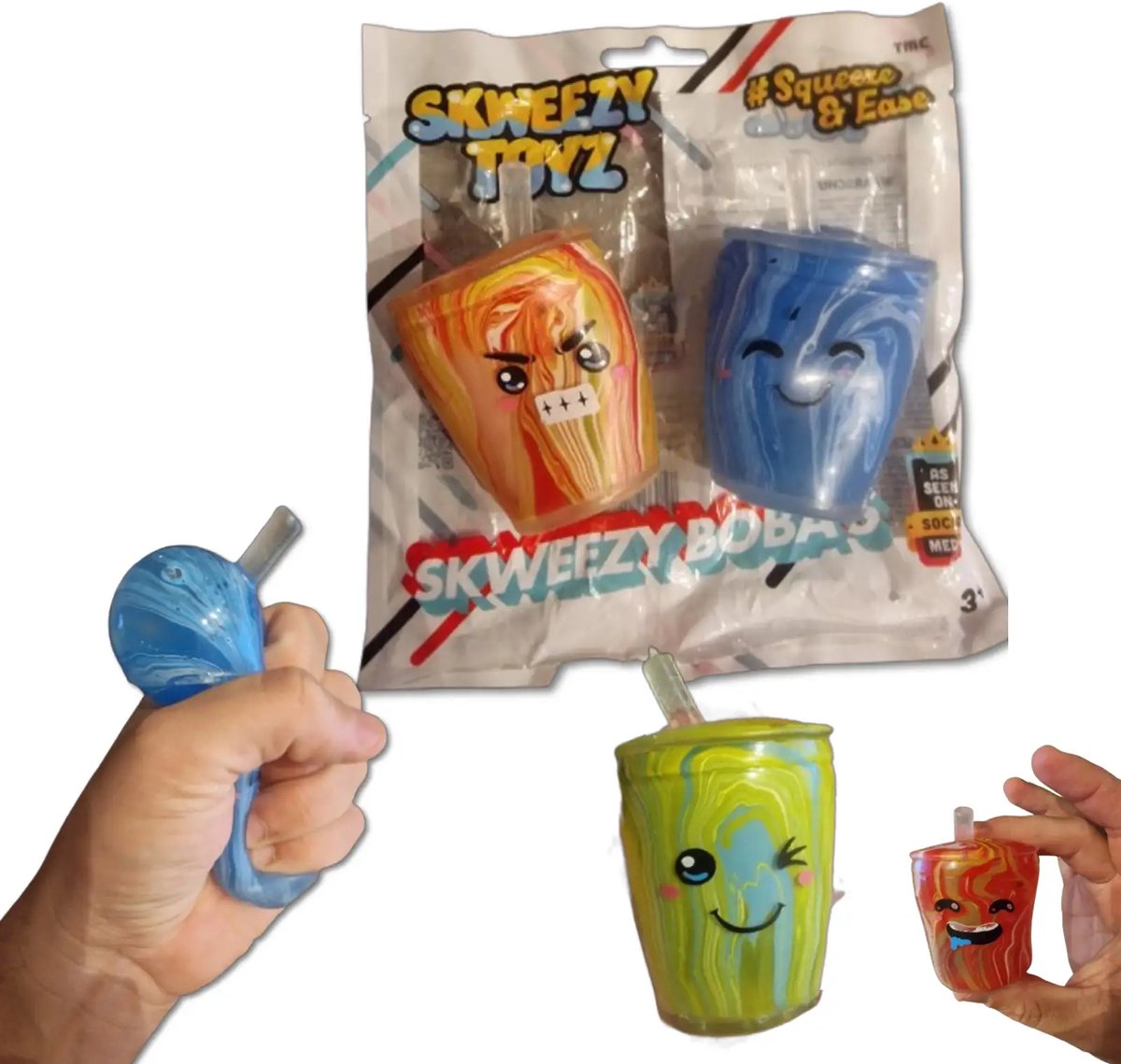 Squeezy Bubble Tea stressbal 2 pack - Fidget - Knijpbal - Boba - Knijp - Ontspan - Relax - Schoencadeautje