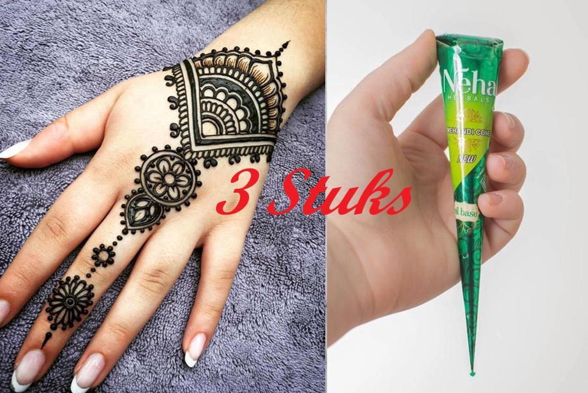3 stuks Zwarte Henna Tattoo - Tijdelijke Tatoeage - Festival Tattoe - Zomer feest tatoeages - Festival Tattoo -   - Henna Tattoo inkt pasta 3 cones 3 tubes 25 Gram/tube - Natuurlijke Kruiden - Henna pasta - 25 gr/tube