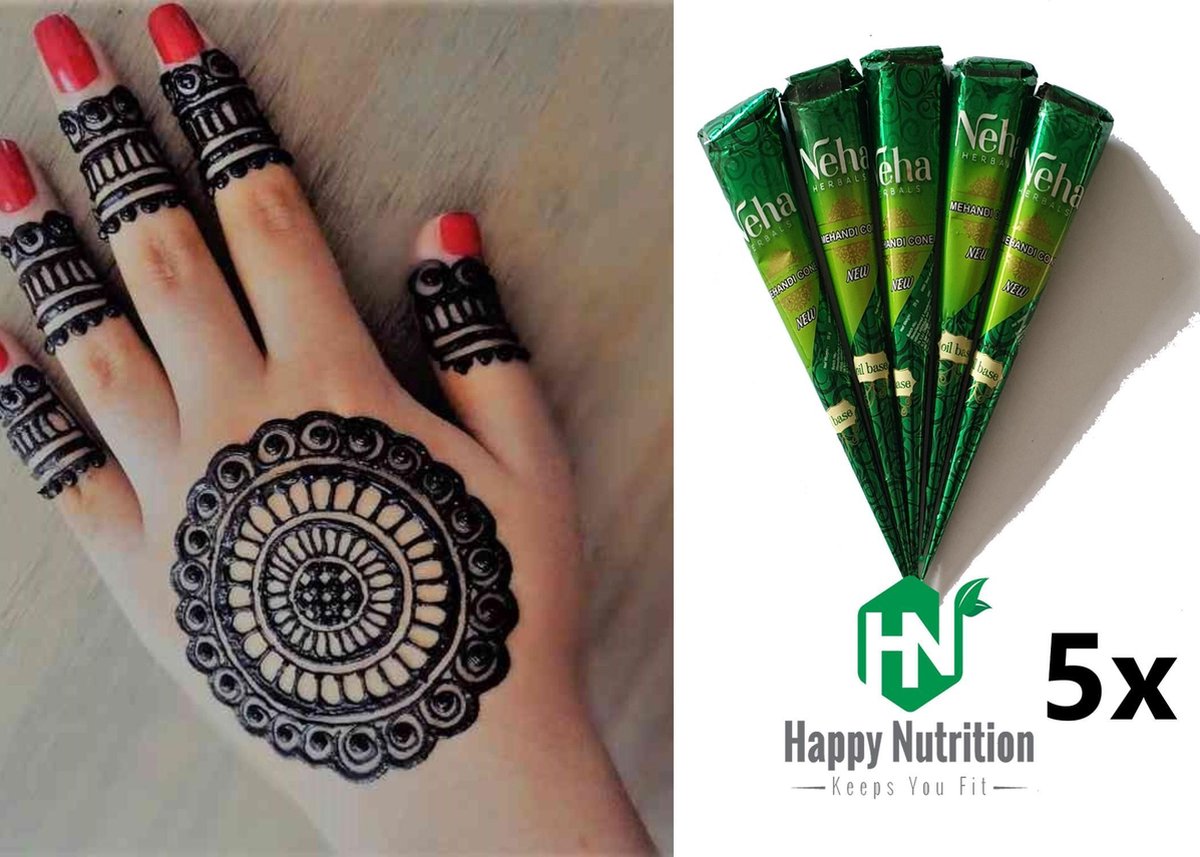 5 X Stuks Zwarte Henna Tattoo - Tijdelijke Tatoeage - Festival Tattoe - Zomer feest tatoeages - Festival Tattoo -   - Henna Tattoo inkt pasta 5 cones 5 tubes 25 Gram/tube - Natuurlijke Kruiden - Henna pasta - 25 gr/tube