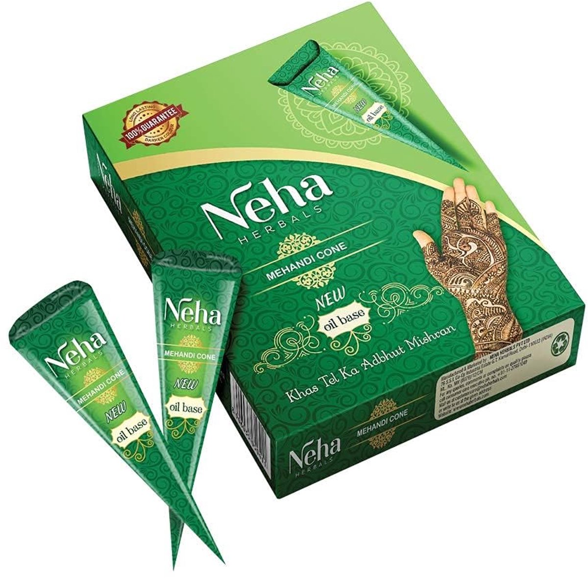 Neha Henna Con Paste Tube voor tijdelijke tatoeages 12-pack - Natuurlijke henna zonder chemicaliën Huidvriendelijk Snelle resultaten Kegelset met Kajal