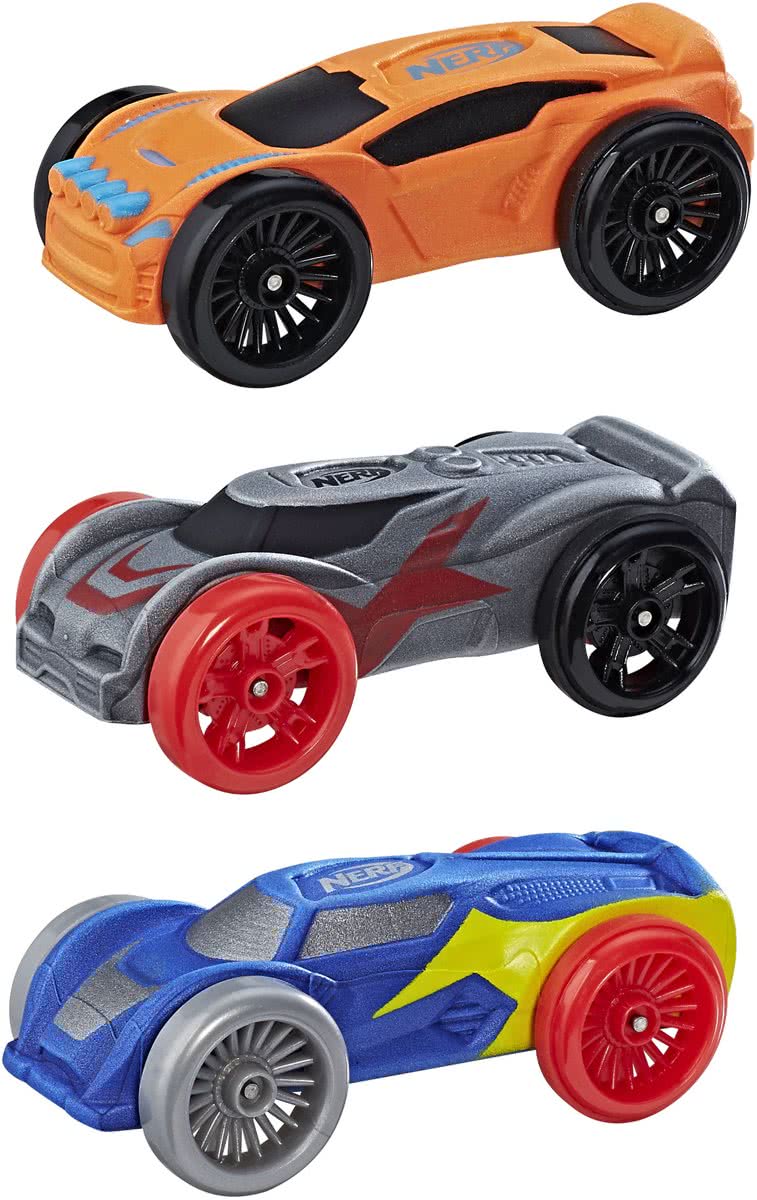 NERF Nitro Schuimautos 3 stuks - oranje, grijs en blauw