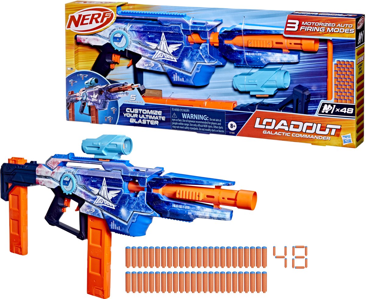 Nerf Loadout Galactic Commander Motorized Foam Dart Blaster 3 Attachments and 48 Nerf N1 Darts 8+
