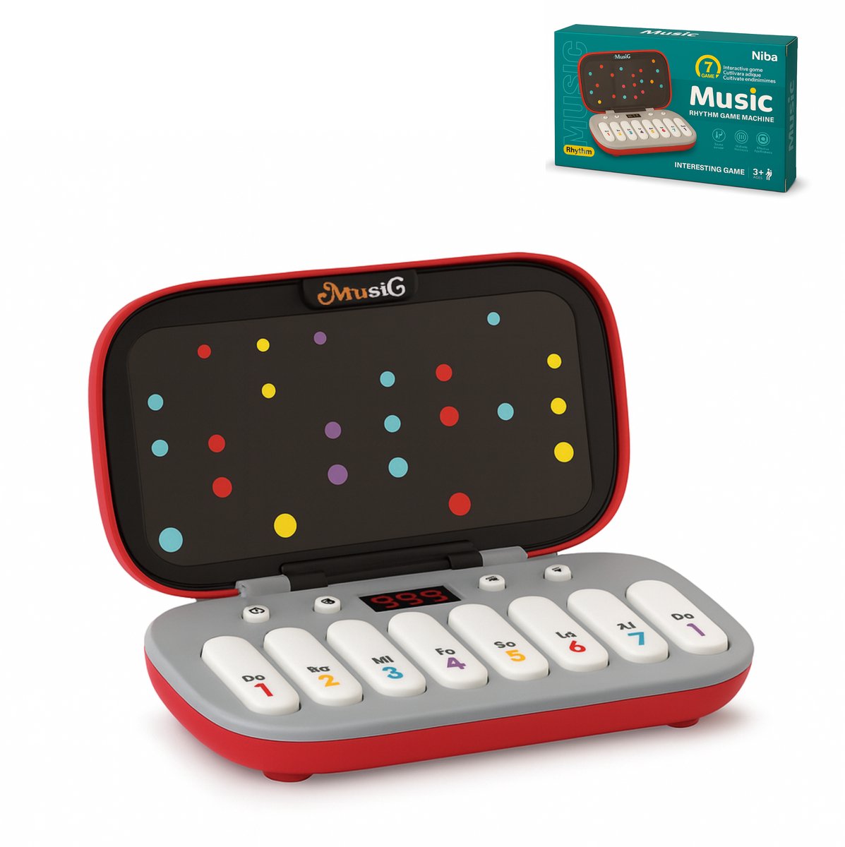 Niba® Elektronisch Piano Muziekspel Rood voor Kinderen - Rhythm Game Machine met Licht & Geluid - 7 Speelmodi - Piano, Gitaar, Trompet & Meer - Educatief Speelgoed Vanaf 3 Jaar