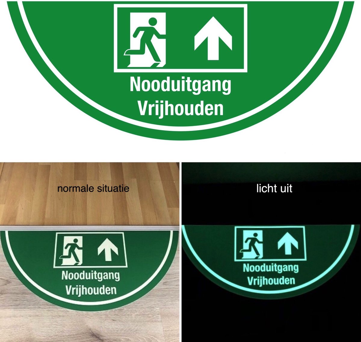 Nooduitgang rechtdoor vrijhouden vloersticker E001 - 750 x 300 mm NALICHTEND