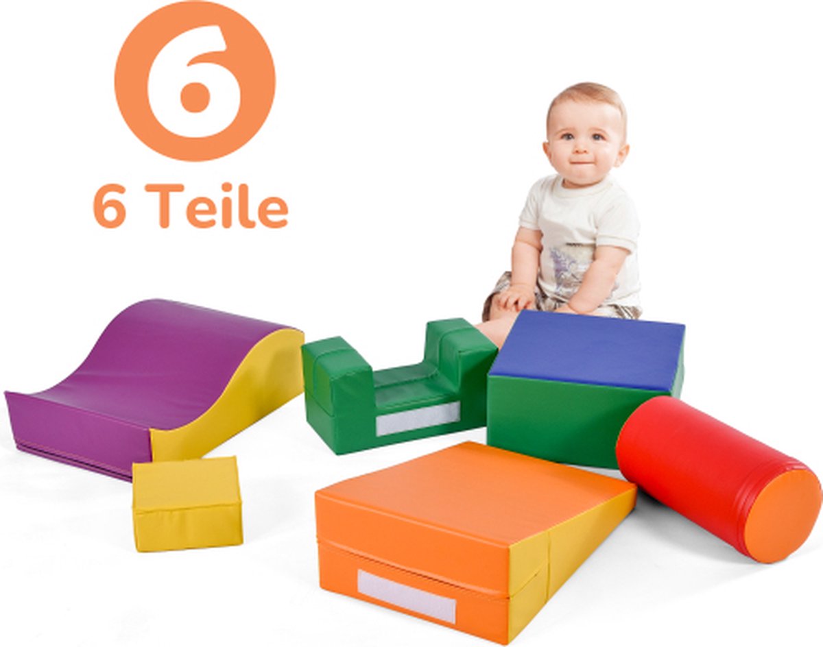 6-delige gigantische bouwstenen om rond te rennen en te klimmen. Grote bouwstenen voor kinderen. Trappen en glijbaan voor kinderen - speelgoed om te klimmen, glijden en kruipen. in de voorschoolse leeftijd en babys zachte bouwstenen