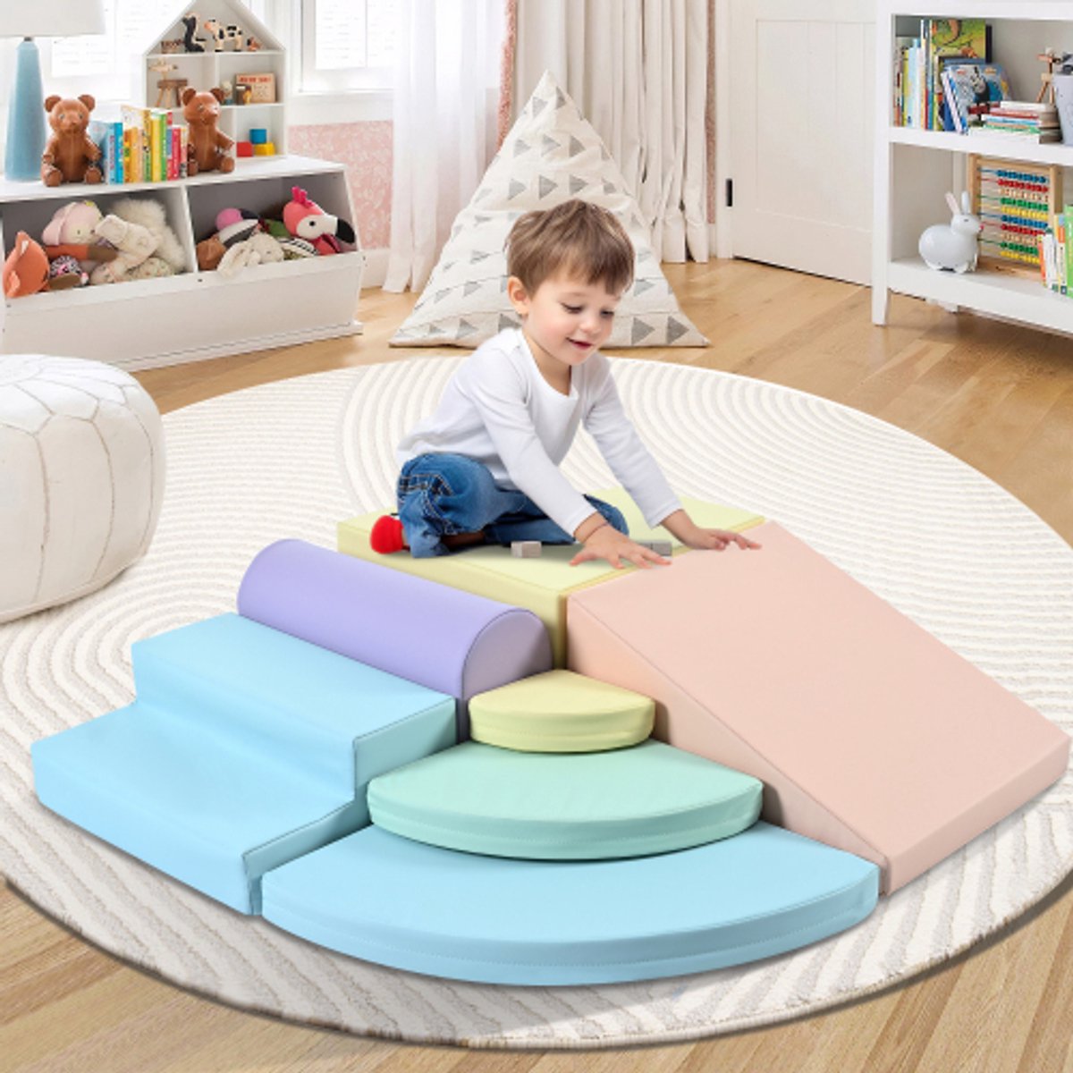 7-delige zachte schuimrubberen klimblokken voor peuters, zachte klim- en kruipspeelset voor binnen, zachte speeltoestellen voor klim- en kruipspeelruimtes voor kinderen, actieve speelstructuur