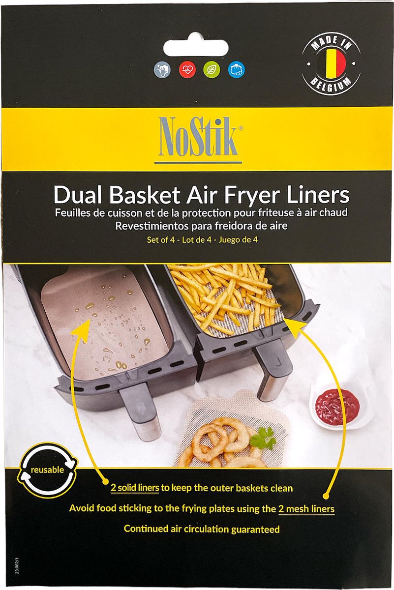 NoStik Friteuse Air Fryer folie dual basket set 4 stuks.