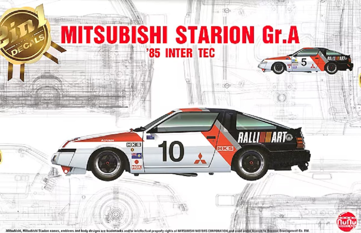 1:24 NuNu 24031 Mitsubishi Starion Gr.A 1985 Inter TEC in Fuji Speedway Plastic kit