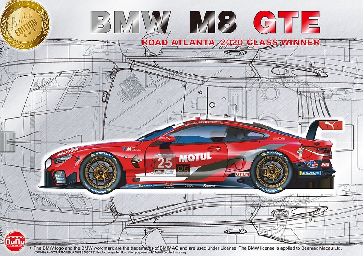 NuNu Modelbouwpakket Auto - 24043 BMW M8 GTE - 2020 Road Atlanta 6 Hours Winner - Auto Plastic - 1:24 -