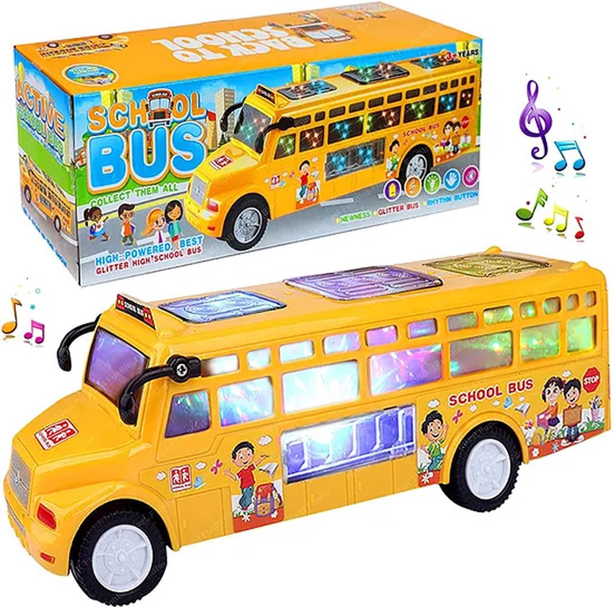698 TOYS - Schoolbus - kleurrijke Led Lichtjes & Muziek (incl. batterijen)