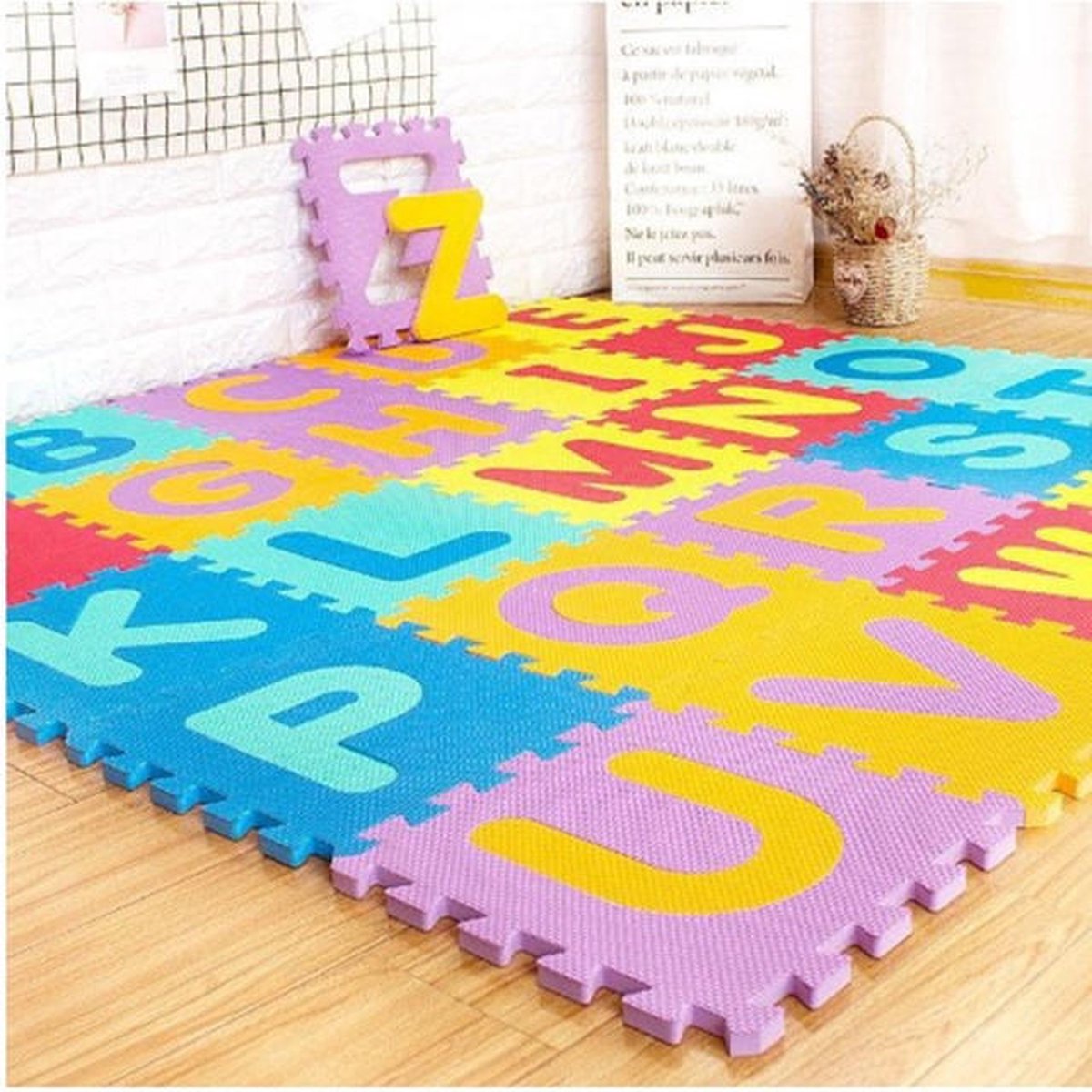 Speelmat Opvouwbaar - Vloerpuzzel educatief - Puzzelmat Foam - Speelmat Baby en Peuter - Letters - 180x180cm - 40 stuks- Multicolor