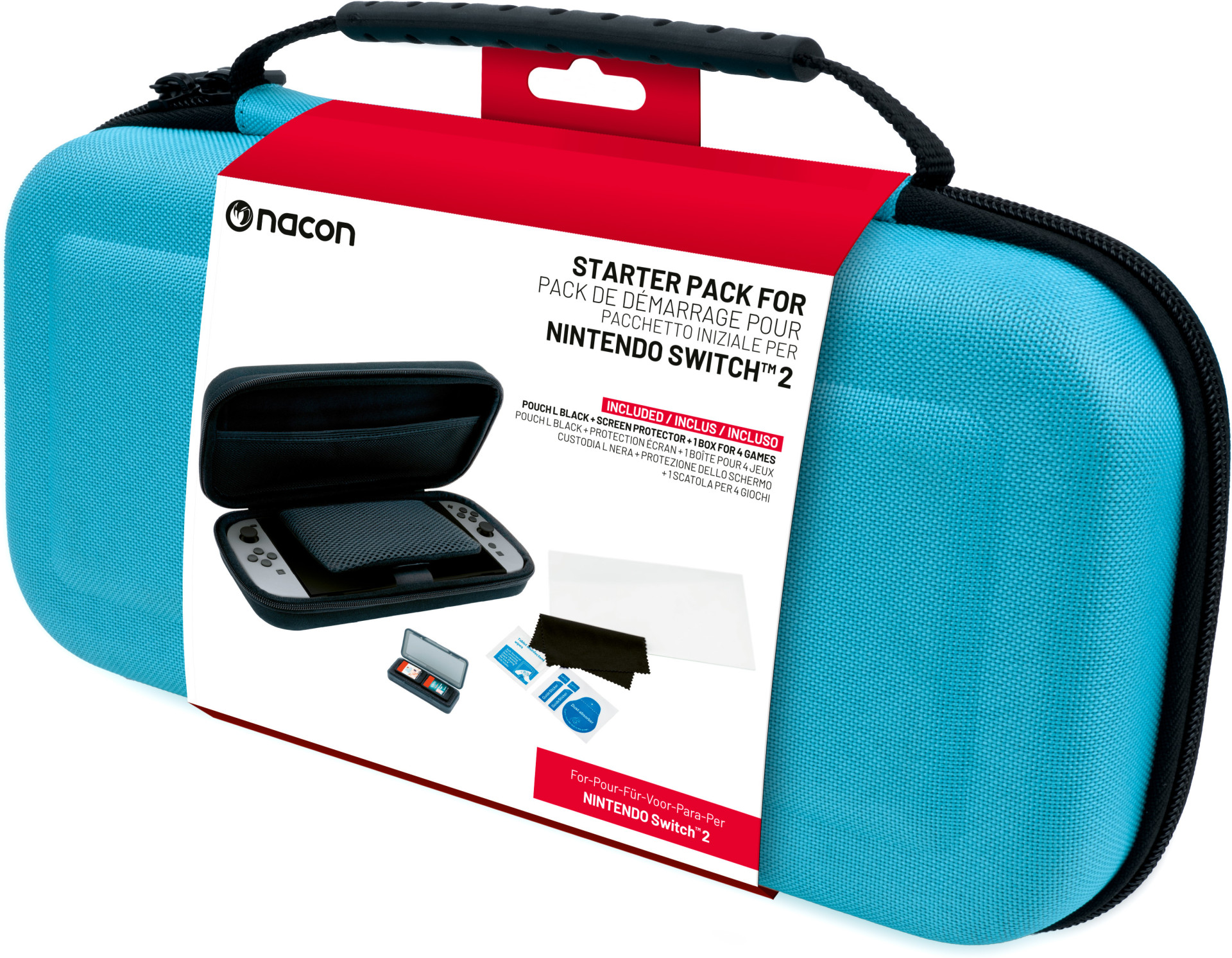 Nacon Switch 2 Starter Pack Pouch (Blue) + Tempered Glass Screen Protector + Game Cases