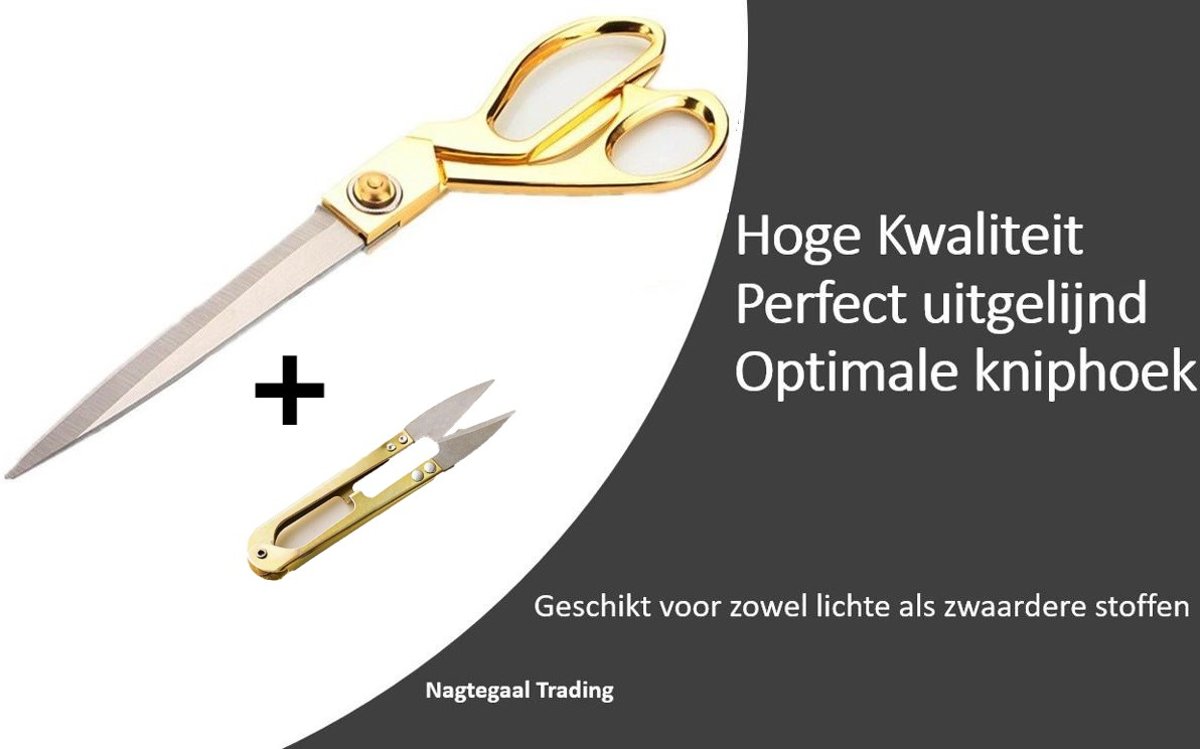 Professionele Kleermakersschaar - StofSchaar 24 CM + gratis precisieschaar! - Duurzaam Stoffenschaar / Stofschaar - Geschikt voor Stof / denim / Leer / Schaar Goud - Coupeuseschaar kledingschaar