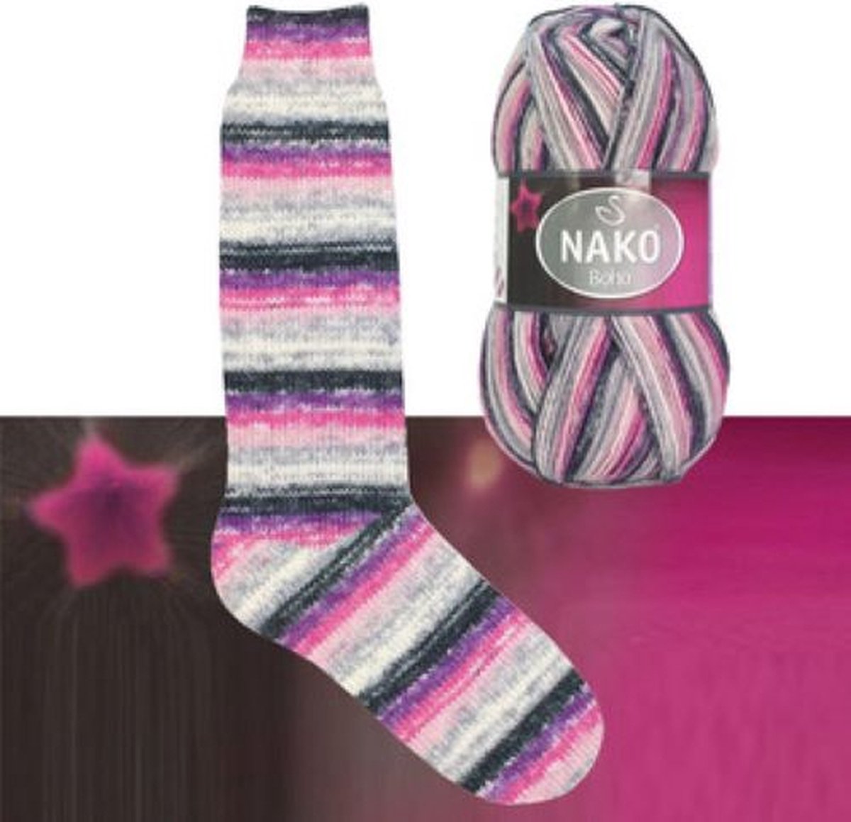 Sokkenwol Nako Boho - Breiwol - Pink Star - 32612