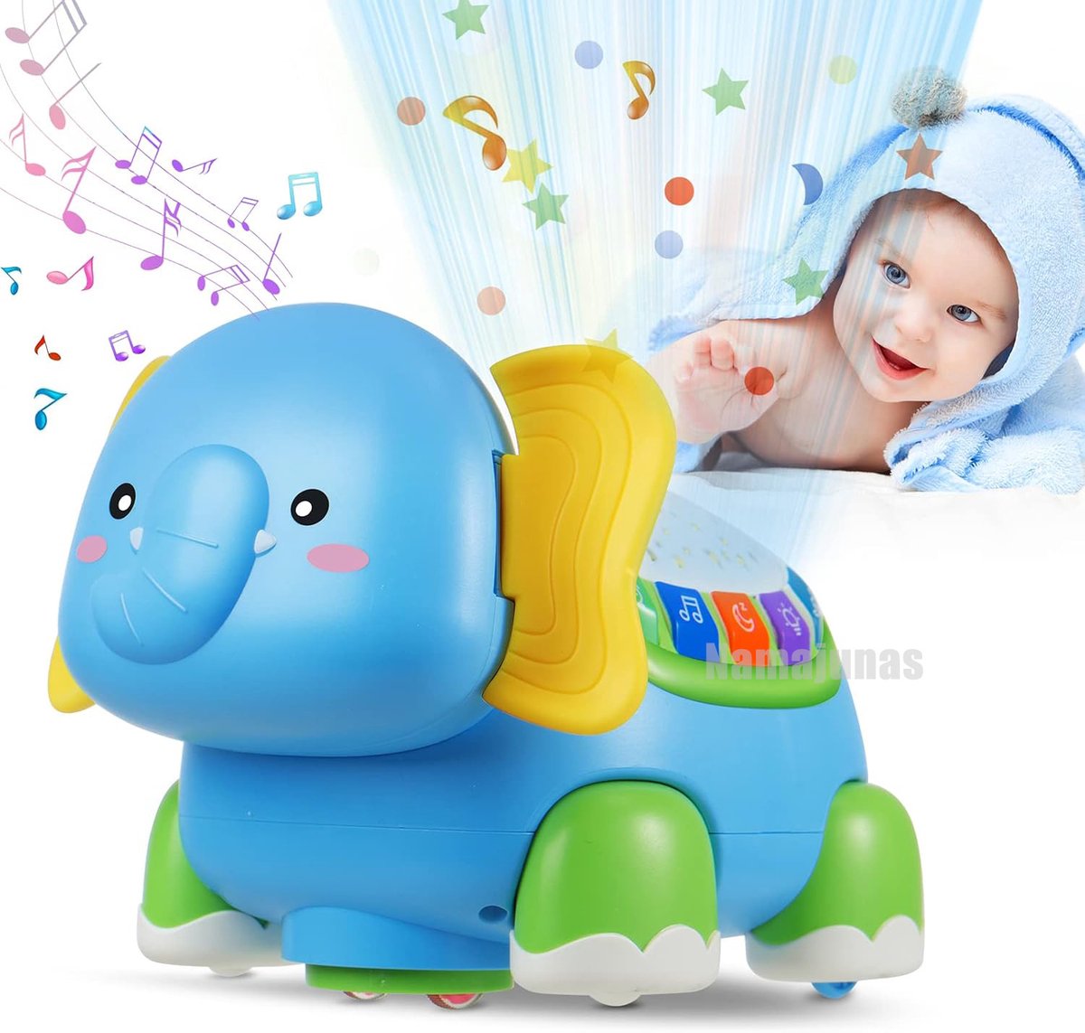 Namajunas - Baby kruip en leer Olifant - Een ondergrondse Olifant - Baby speelgoed - Olifant speelgoed - Motoriek Speelgoed - Educatief speelgoed - Interactief Speelgoed - Sensorisch speelgoed - Met Muziekprojectie - Instelbaar volume
