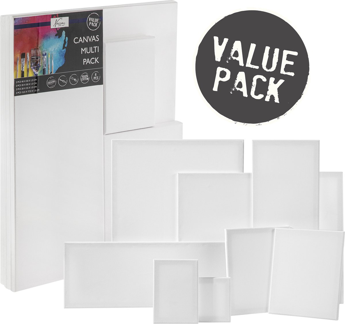 Schildersdoeken Set 8pcs - Verschillende Formaten - FSC Materiaal - Voorraadverpakking voor Hobbyverf - acrylverf - olieverf - aquarelverf - duurzaam - hoge kwaliteit