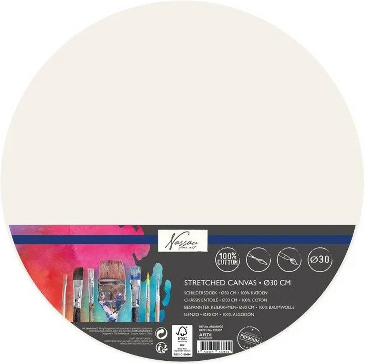 Canvas schilderij doek/paneel - schilderdoeken - rond - wit - D30 cm - Hobby schilderen