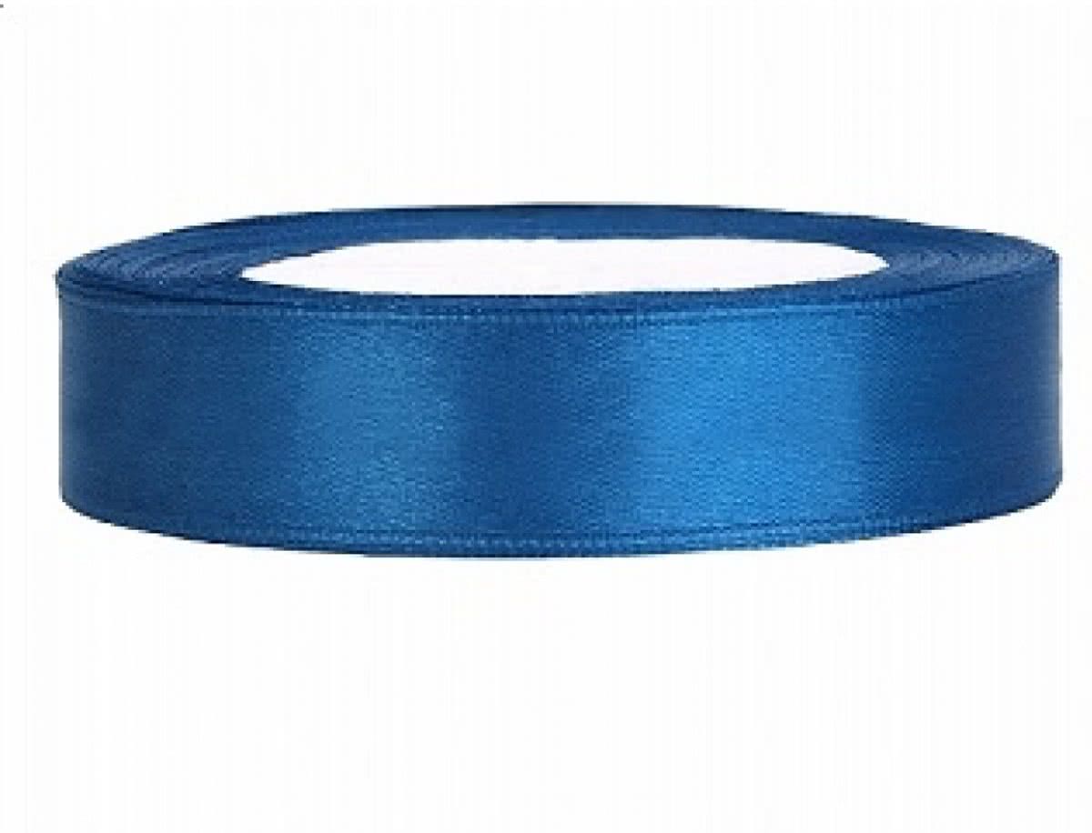 Blauw Satijn Lint  12 mm Breed, 25 Meter per Rol