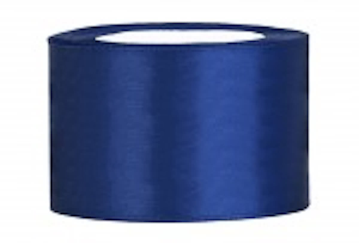 Diep Blauw Lint, Satijn Lint 50 mm ( 5 cm.) Kwaliteit EZ. 25 Meter per Rol