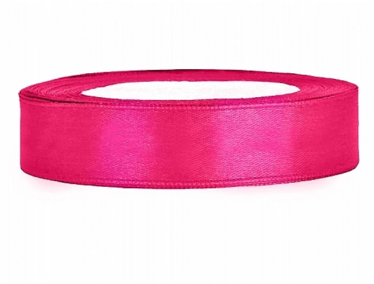 Donker Roze Satijn Lint  12 mm Breed, 25 Meter per Rol