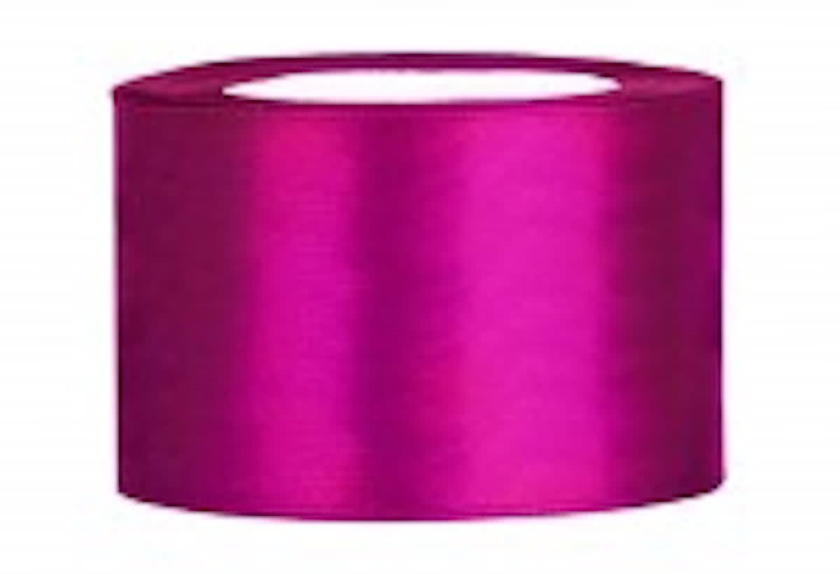 Fuchsia Lint, Satijn Lint 50 mm ( 5 cm.) Kwaliteit EZ. 25 Meter per Rol