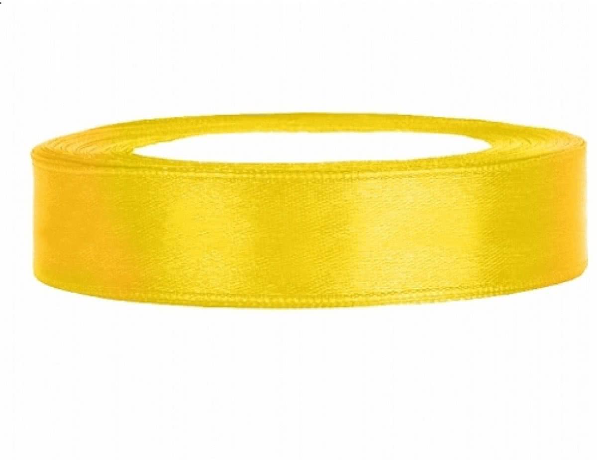 Geel Satijn Lint  12 mm Breed, 25 Meter per Rol