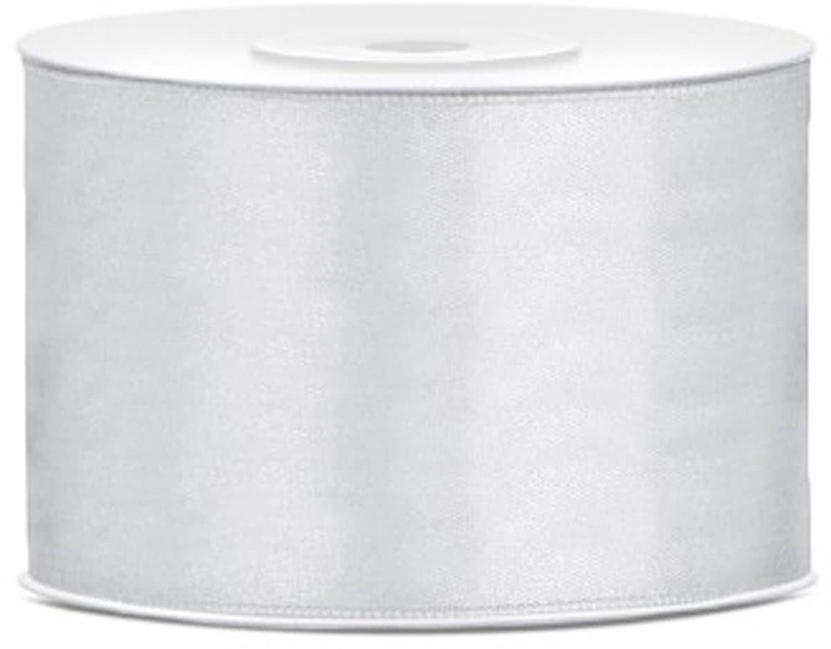 Licht Zilver Lint, Satijn Lint 50 mm ( 5 cm.) Kwaliteit EZ. 25 Meter per Rol