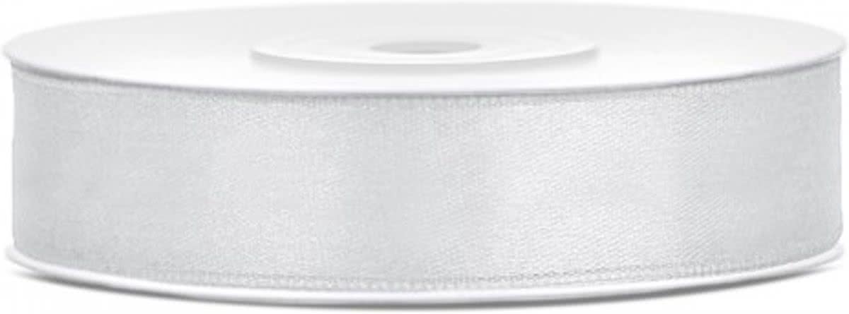 Licht Zilver Satijn Lint  12 mm Breed, 25 Meter per Rol