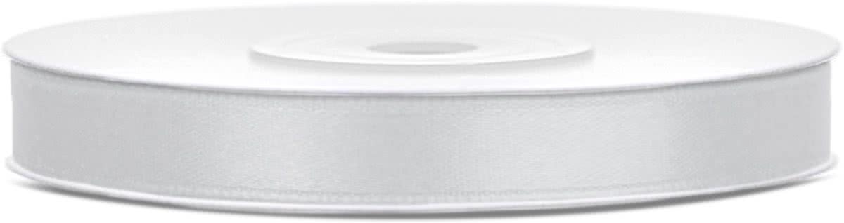 Satijn Lint, Licht Zilver  6 mm Breed, 100 Meter Totaal, 4 Rollen Van 25 Meter