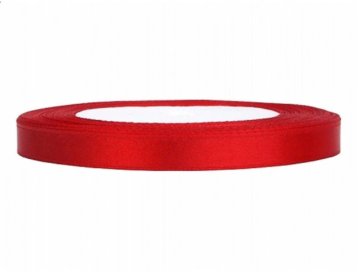 Satijn Lint,  Rood  6 mm Breed, rol 25 meter