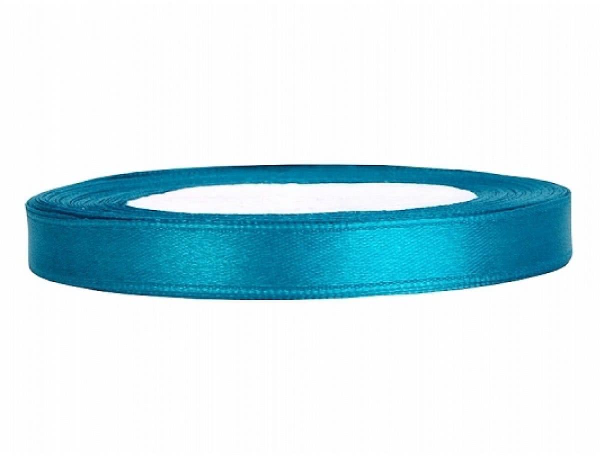 Satijn Lint, Turquoise  6 mm Breed, 100 Meter Totaal, 4 Rollen Van 25 Meter