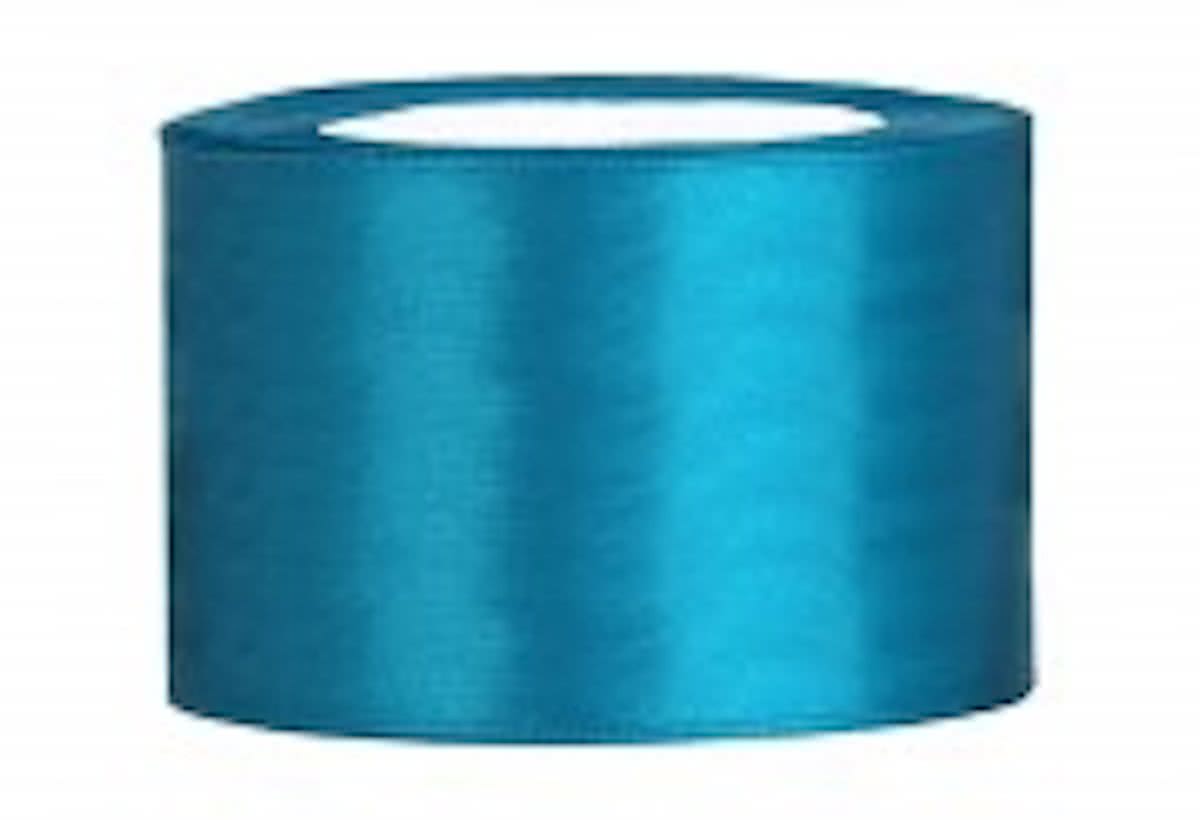 Turkoois Lint, Satijn Lint 50 mm ( 5 cm.) Kwaliteit EZ. 25 Meter per Rol