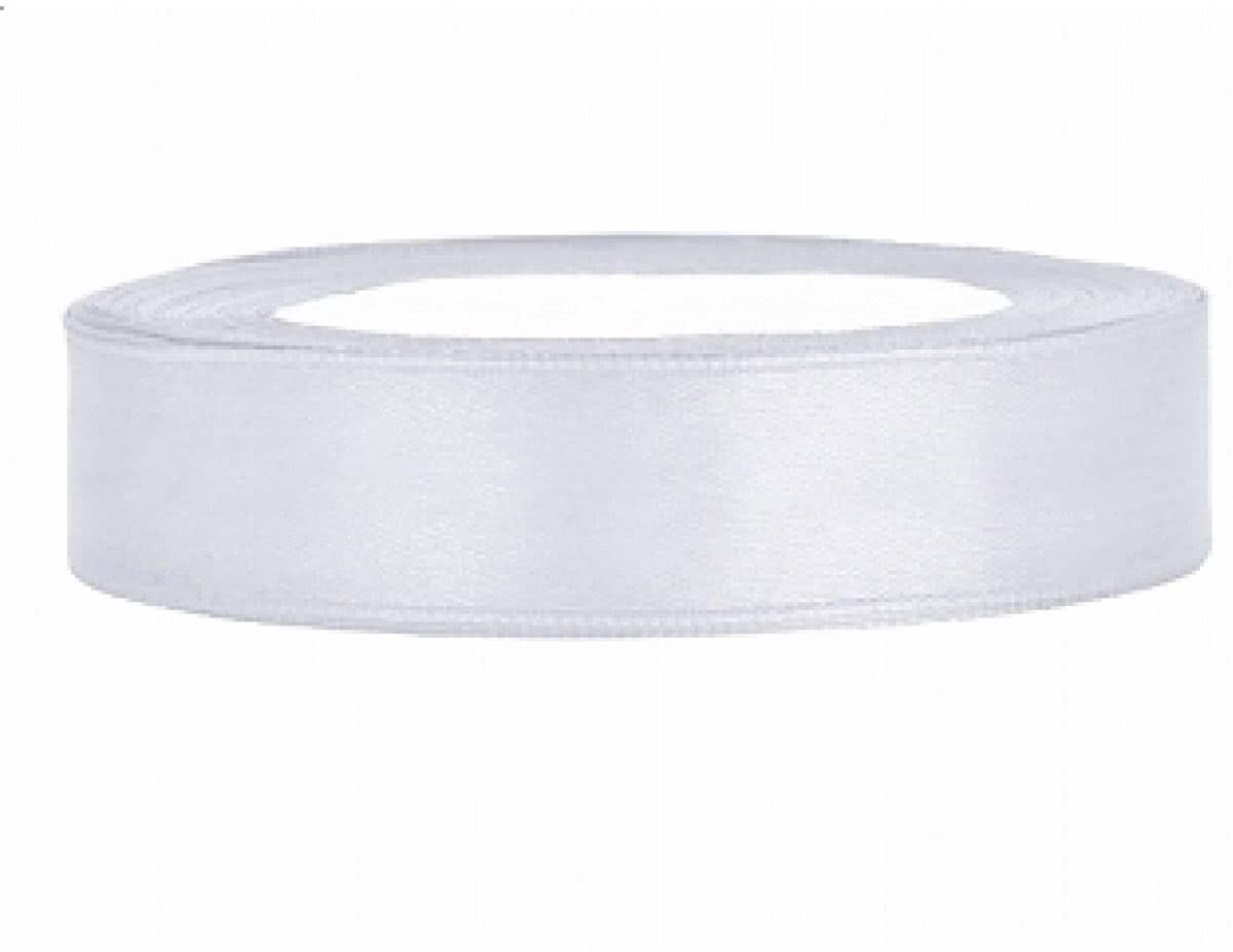 Wit Satijn Lint  12 mm Breed, 25 Meter per Rol