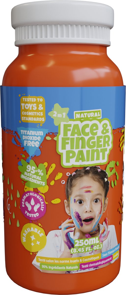 Natural Face & Fingerpaint Fles - Oranje, 250ml - schmink