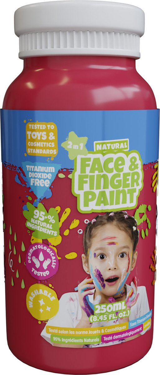 Natural Face & Fingerpaint Fles - Rood, 250ml - schmink