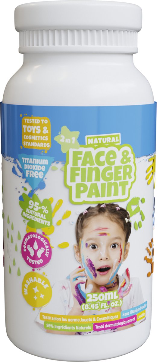 Natural Face & Fingerpaint Fles - Wit, 250ml - schmink - carnaval