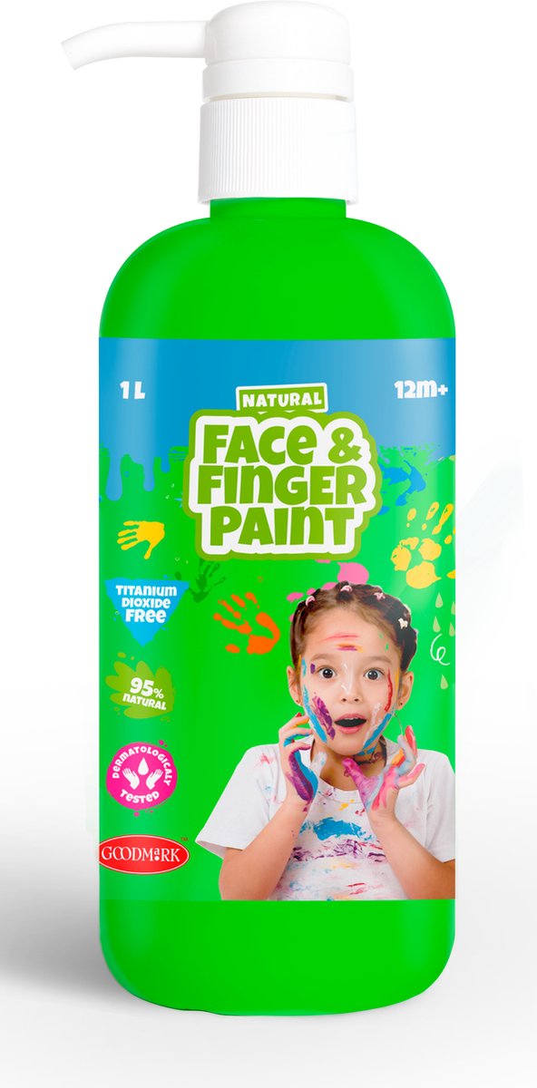 Natural Face & Fingerpaint Fles met Pompje - Groen, 1L - schmink