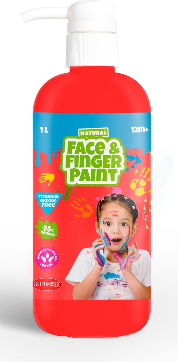 Natural Face & Fingerpaint Fles met Pompje - Rood, 1L - schmink