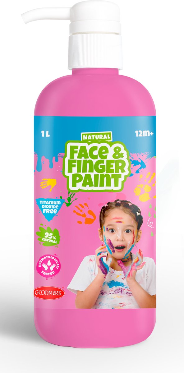 Natural Face & Fingerpaint Fles met Pompje - Roze, 1L - schmink
