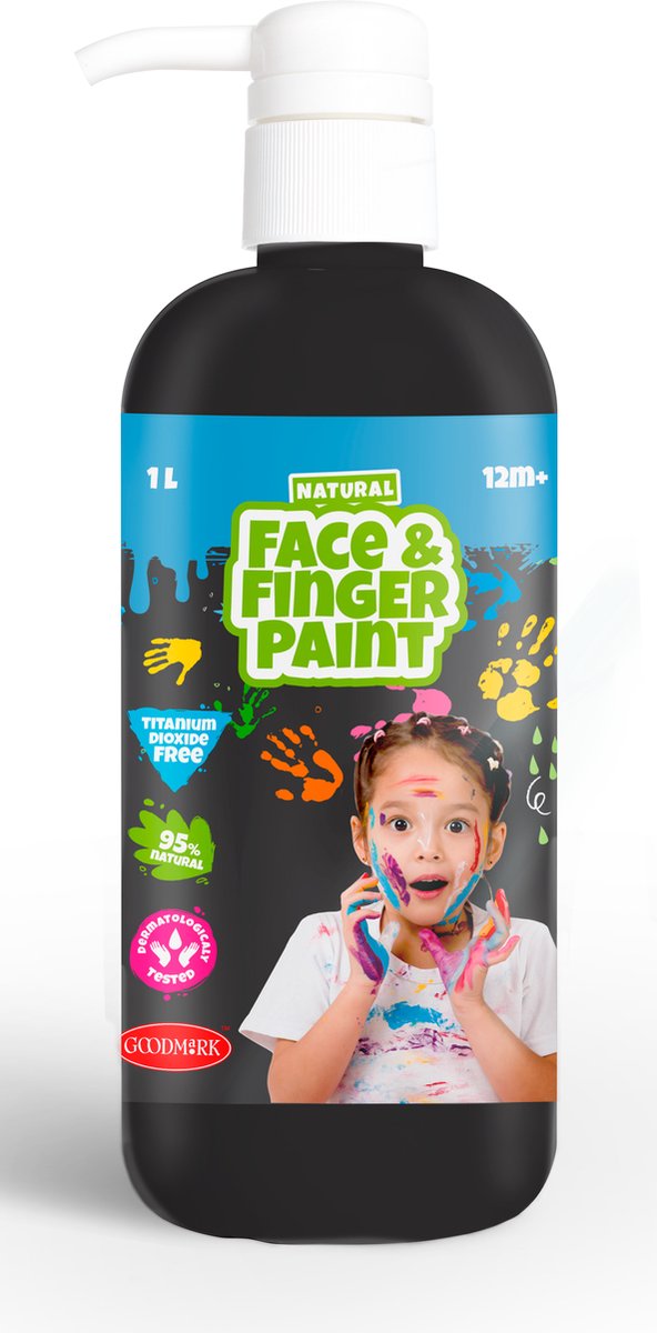 Natural Face & Fingerpaint Fles met Pompje - Zwart, 1L - schmink