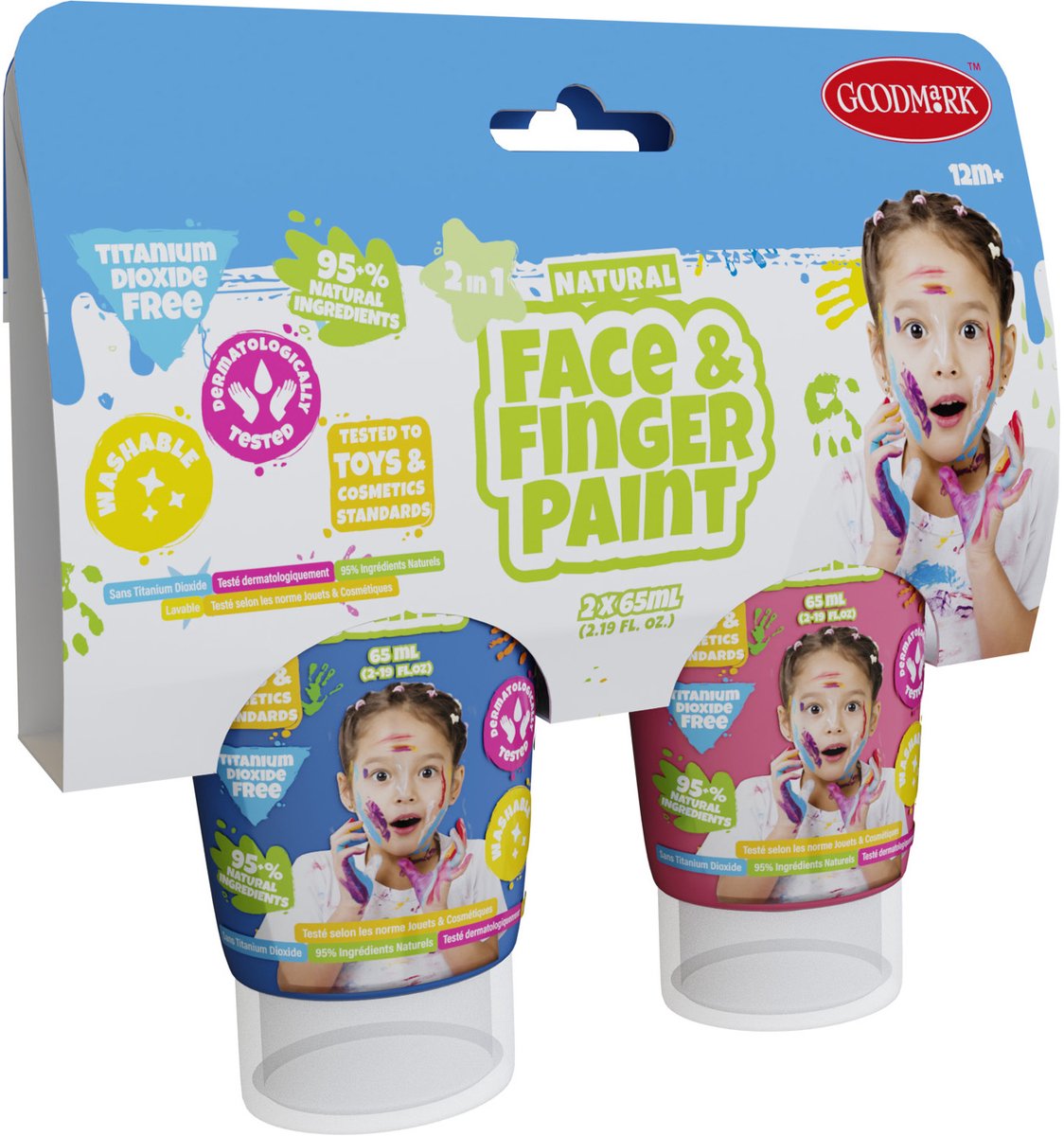 Natural Face & Fingerpaint Tube - Blauw en Roze, 2x65ml - schmink