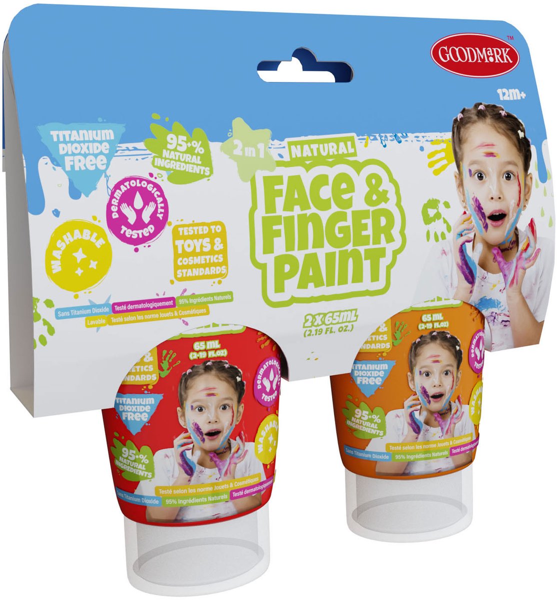 Natural Face & Fingerpaint Tube - Rood en Oranje, 2x65ml - schmink