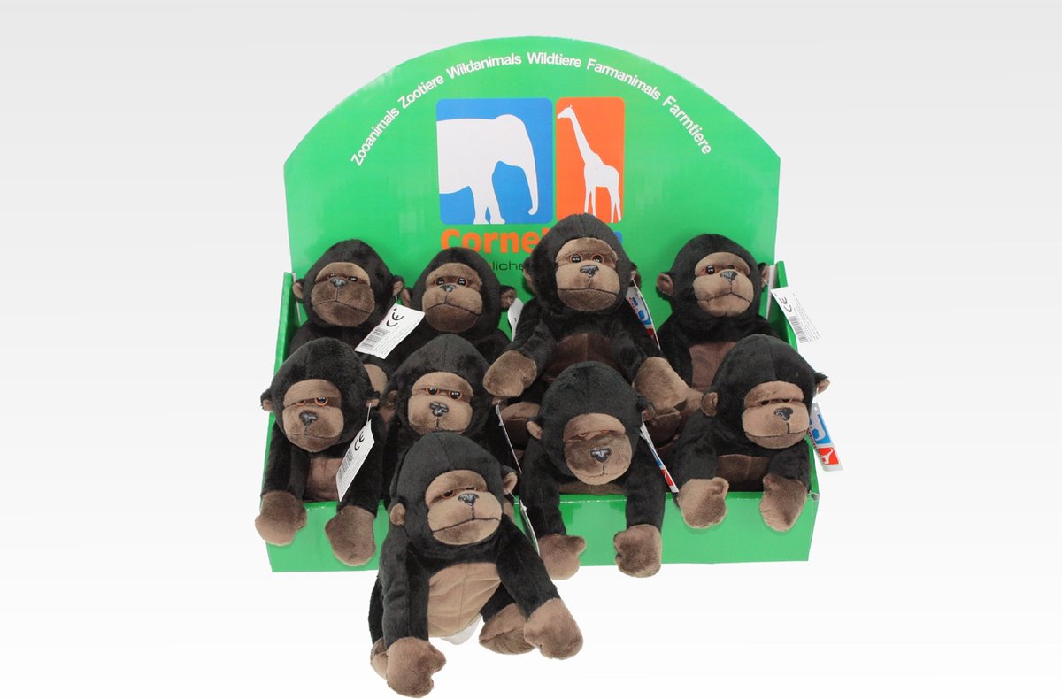 Pluche knuffel dieren gorilla aap van 16 cm - Speelgoed apen knuffels - Cadeau voor jongens/meisjes