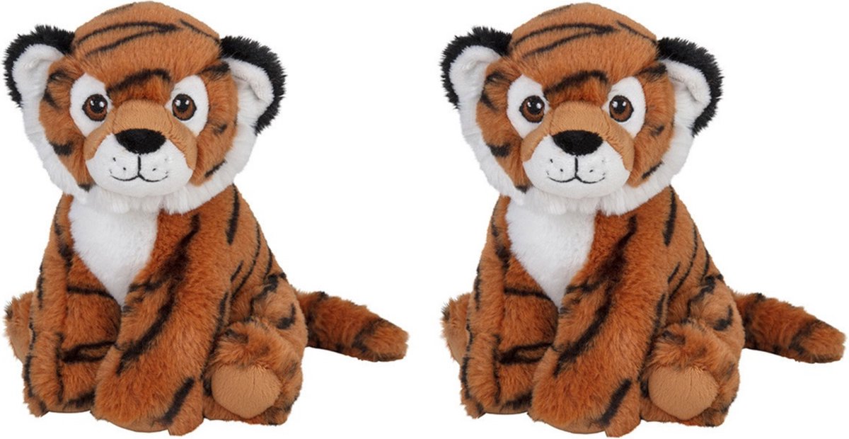 Set van 2x stuks pluche knuffel bruine tijgers van 19 cm - Speelgoed knuffeldieren tijgerss