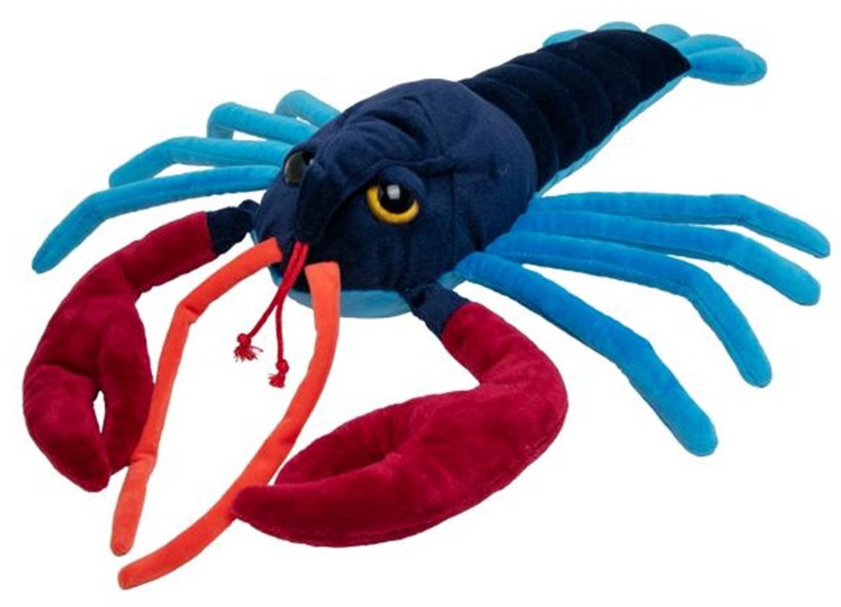 Nature Planet Knuffeldier Kreeft - zachte pluche stof - veel details - blauw/rood - 43 cm - Cadeau - Kinderen - Zeedieren