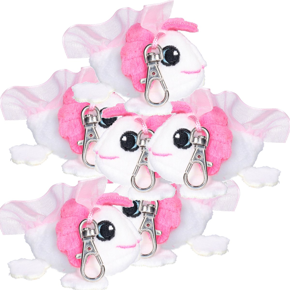 Nature Planet Knuffeldier axelotl sleutelhanger - 6x - zachte pluche stof - veel details - wit - 6 cm - Cadeau - Kinderen