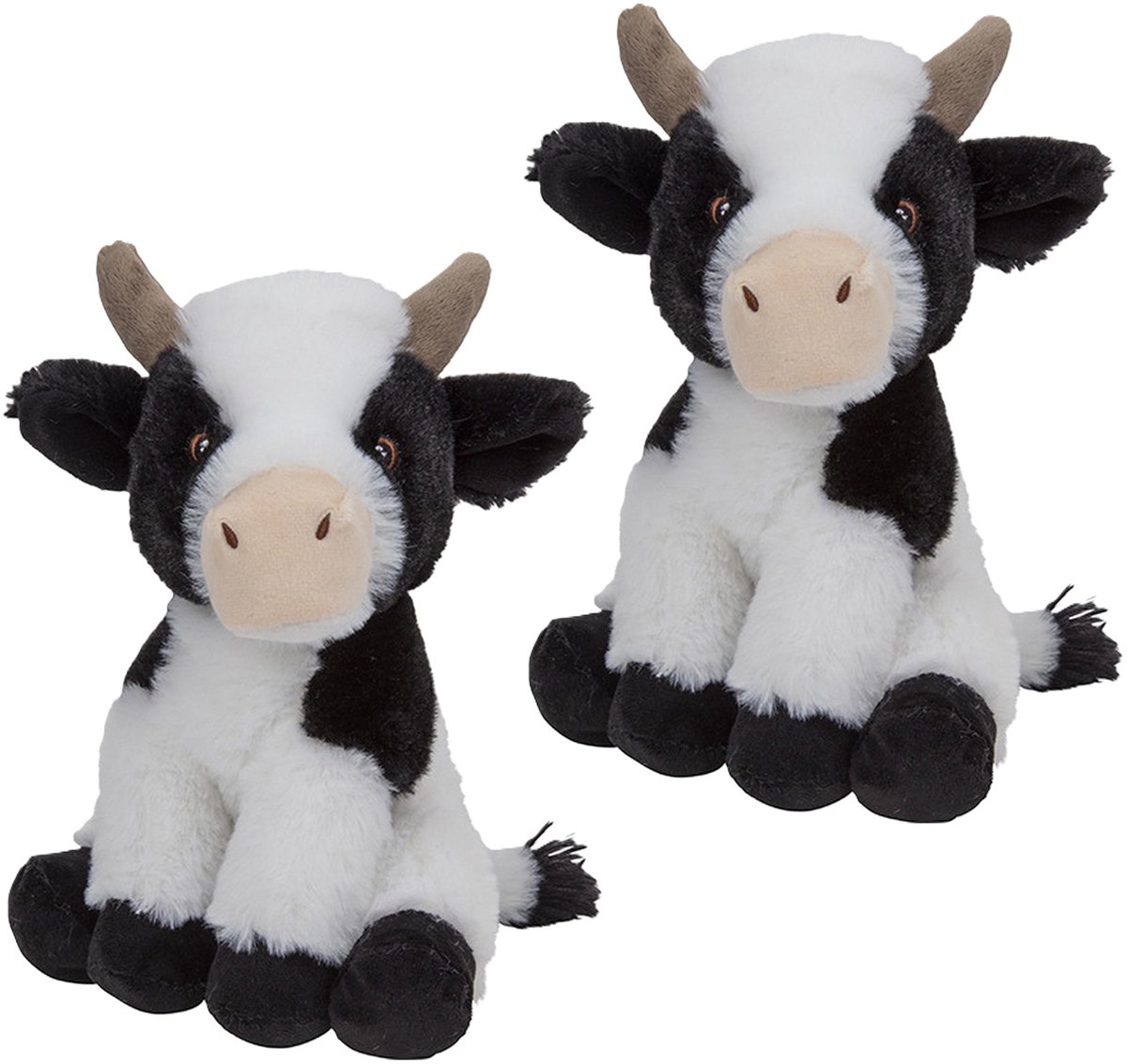 Nature Planet pluche knuffel Koe - 2x - 23 cm - zwart/wit - boerderij dieren knuffels