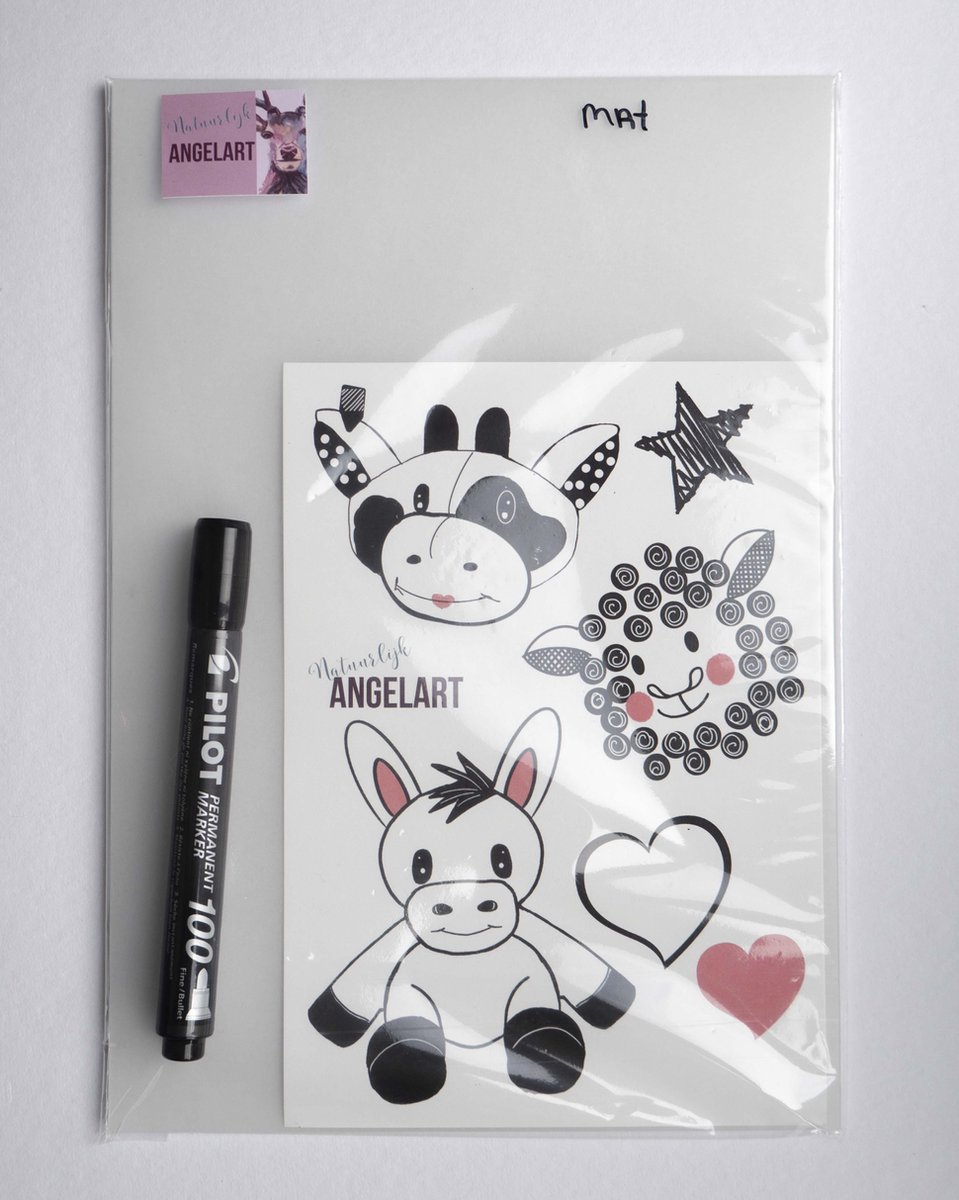 10x krimpfolie vellen mat transparant , A4 - permanent marker - voorbeeldvel - Krimpie dinkie