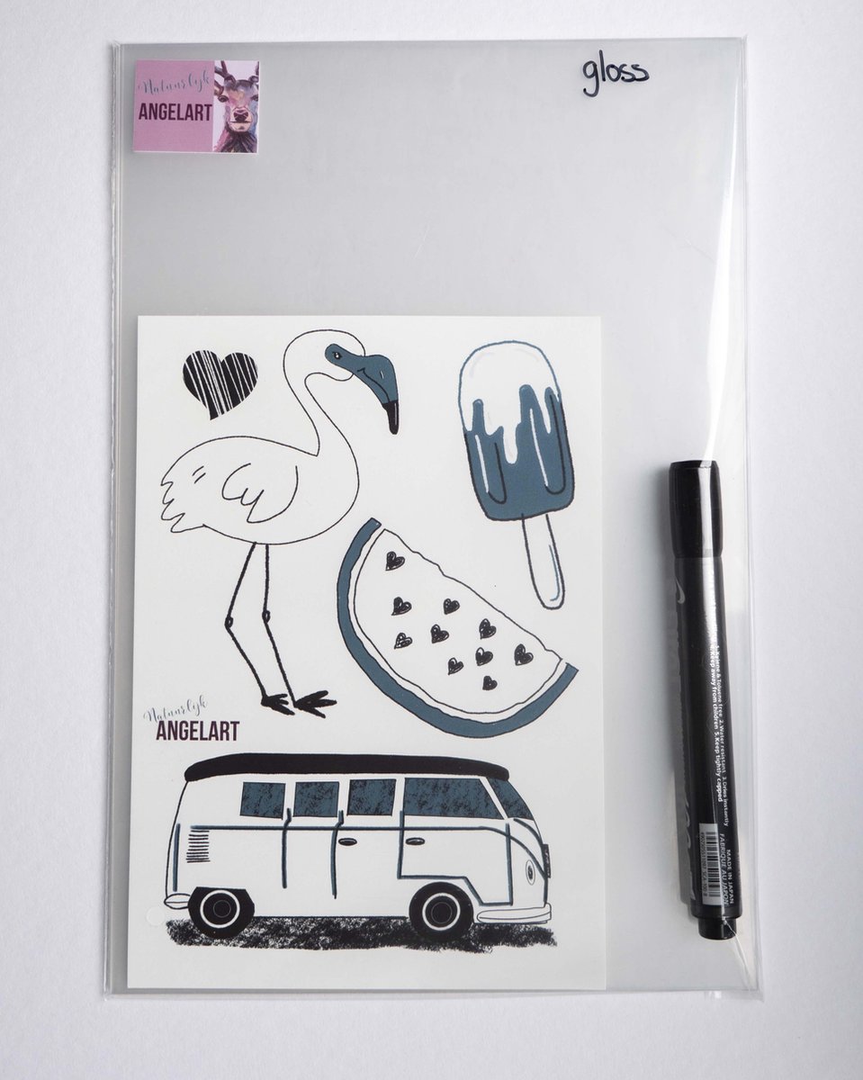 10x krimpfolie vellen transparant glans, A4  - permanent marker - voorbeeldvel - Krimpie dinkie